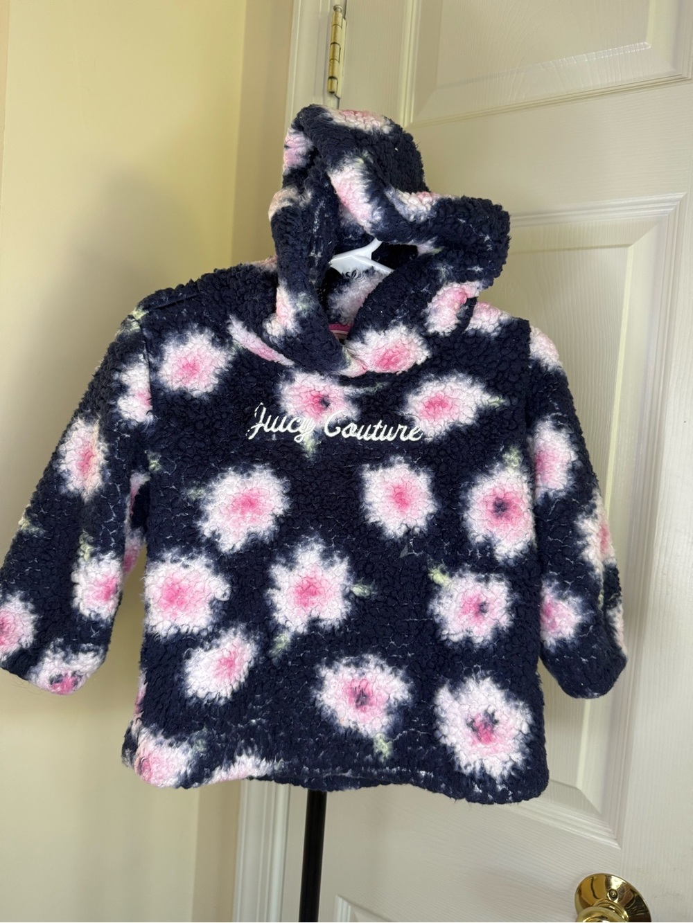 Juicy Couture Girls' Navy Floral Sherpa Hoodie